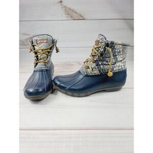 Sperry Womens Saltwater Geometric Print Duck Boots Size 7 Rain Boots